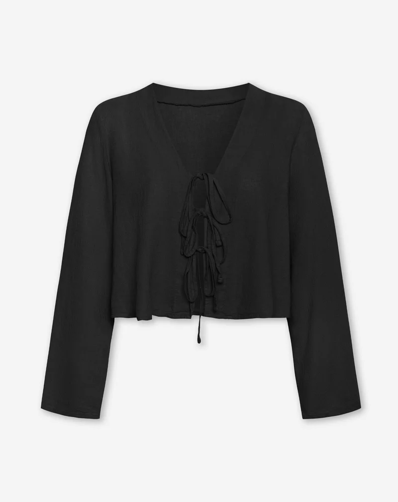 CARMEN LINEN BOW TOP ZWART