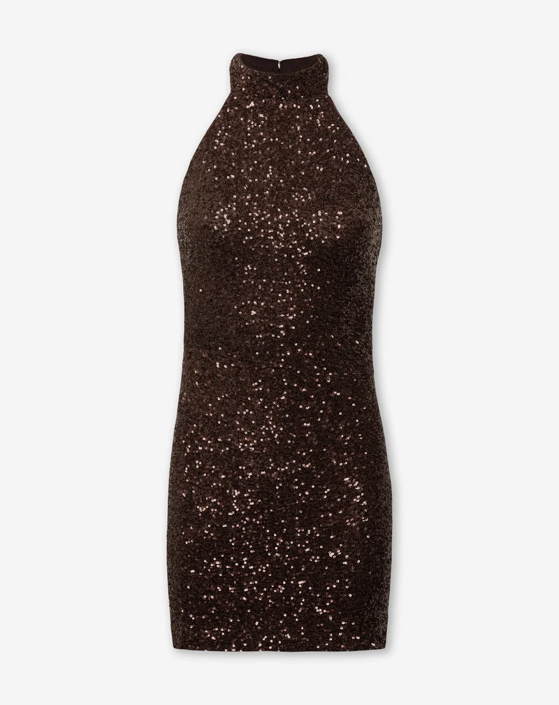MAYA SEQUINS HALTER DRESS BRUIN