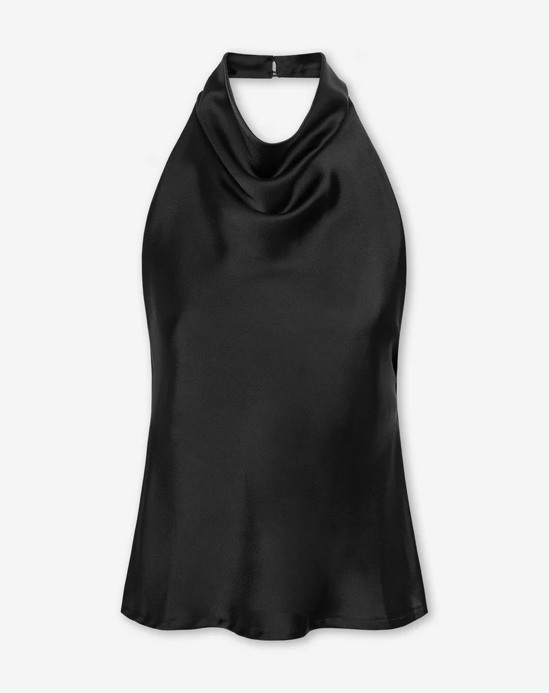 SATIN HALTER TOP ZWART