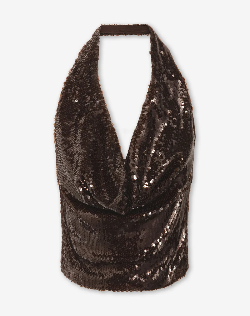 LYNN SEQUINS HALTER TOP BRUIN