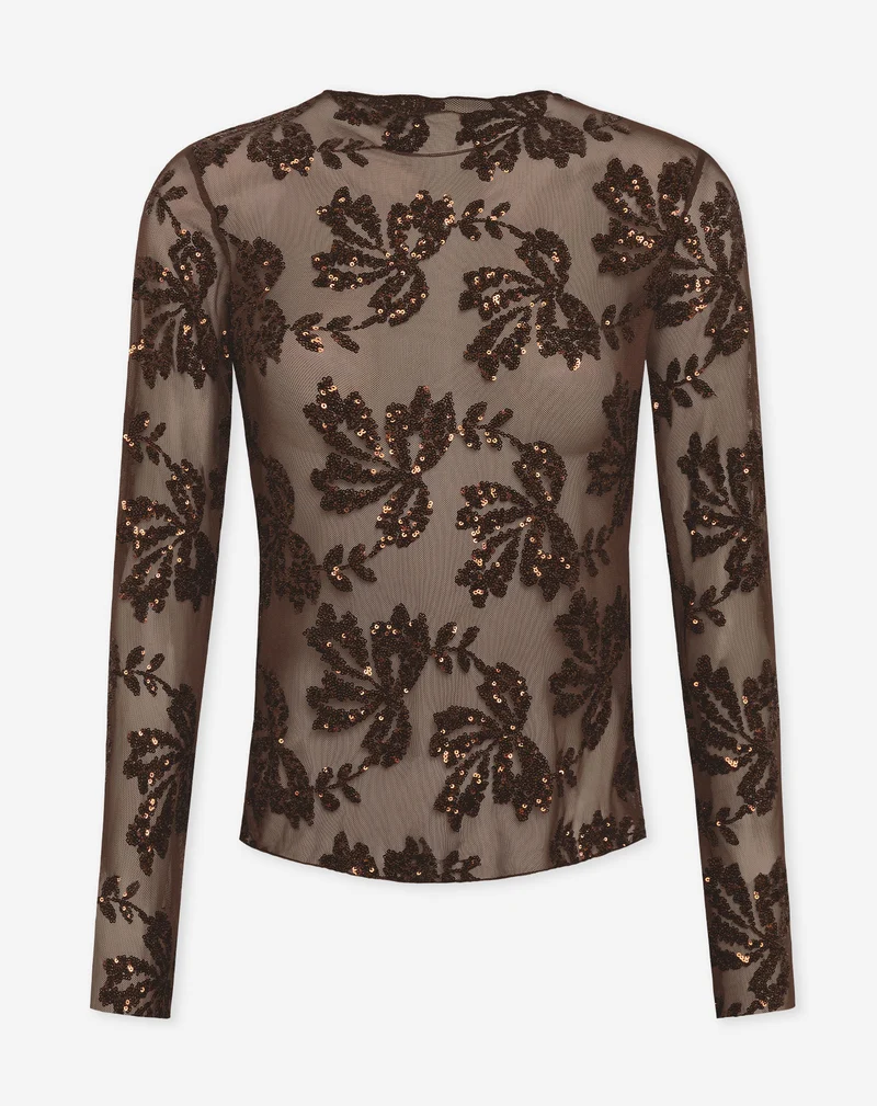 SEQUINS LEAF TOP BRUIN