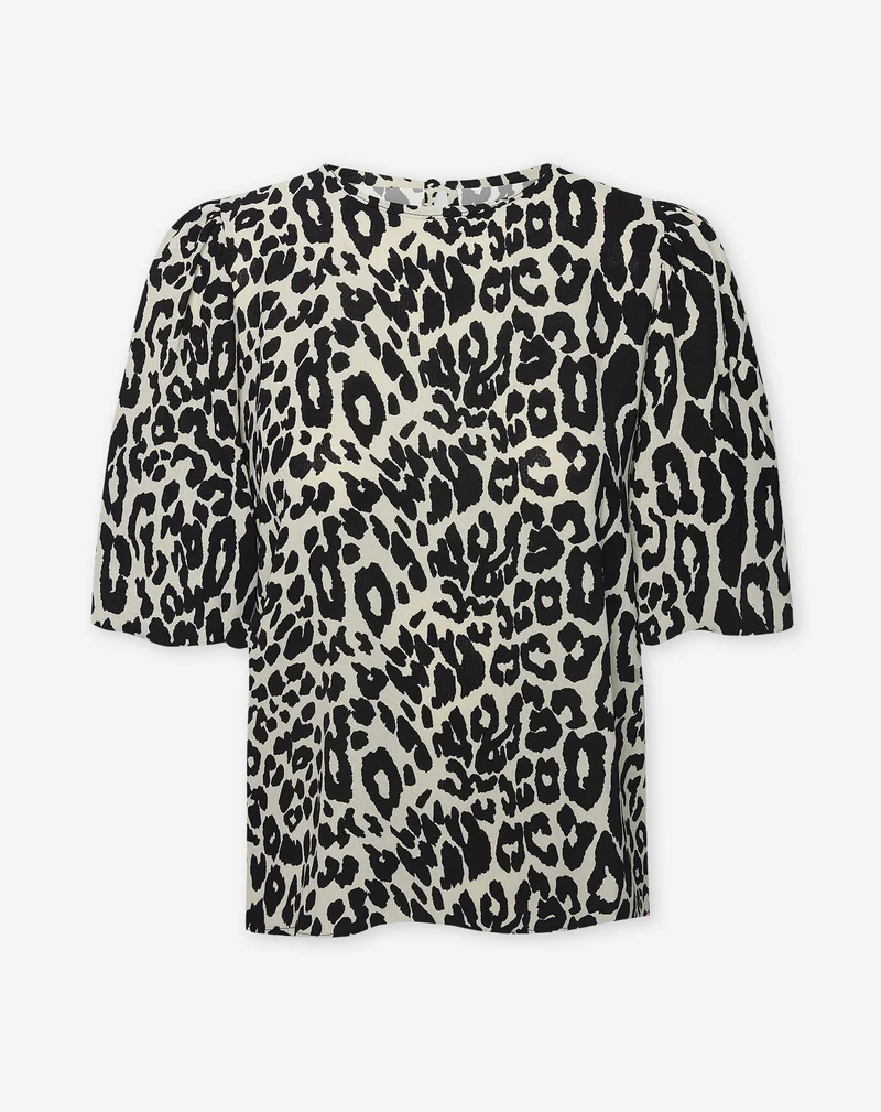 JULIE LEOPARD PUFF SLEEVE TOP BEIGE