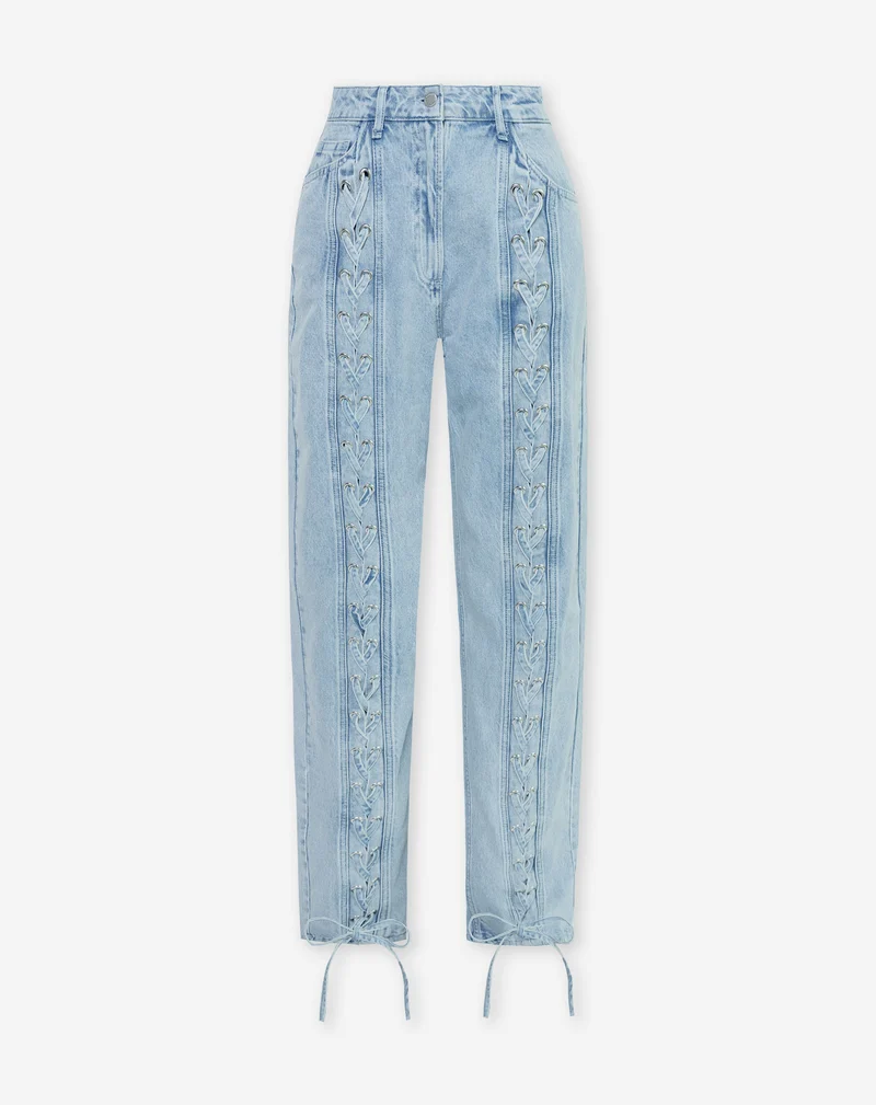 LACE UP JEANS LICHTBLAUW