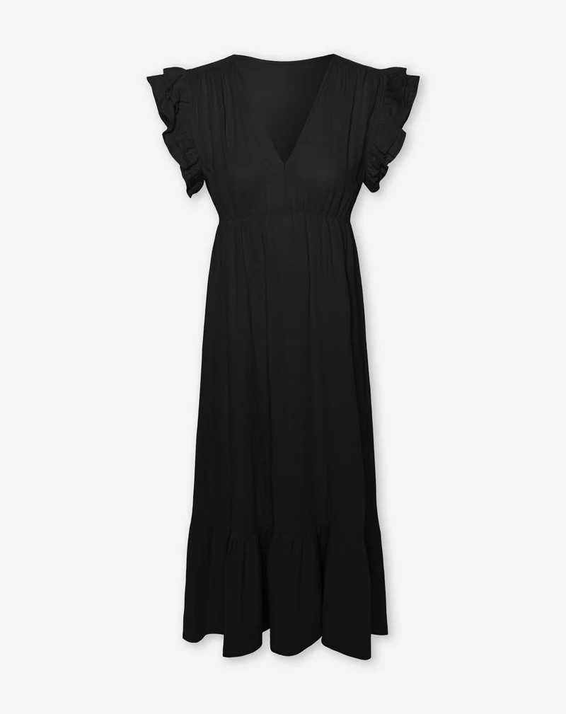 JAZMIN MOUSSELINE MAXI DRESS ZWART