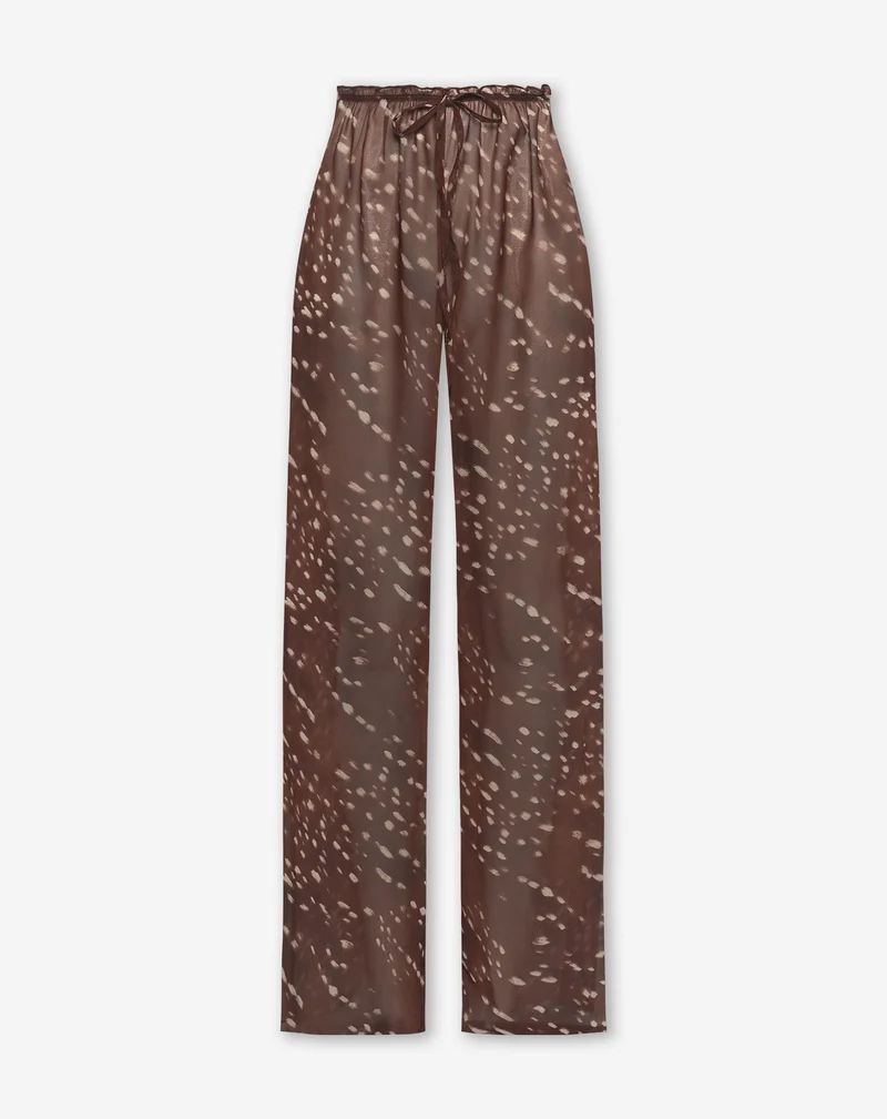 DEER PRINT CHIFFON STRAIGHT LEG PANTS BRUIN