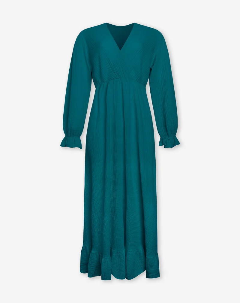 MOUSSELINE MAXI RUFFLE DRESS SEAGREEN