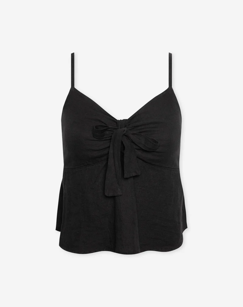 CARMEN LINEN CAMI TOP ZWART
