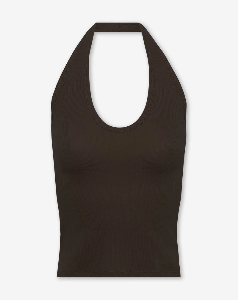 HALTER RIB TOP DONKERBRUIN