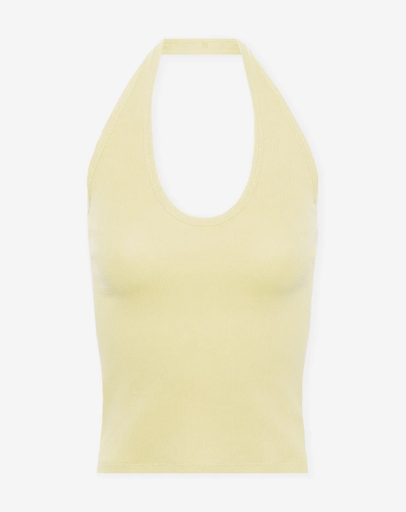 HALTER RIB TOP ZACHT GEEL