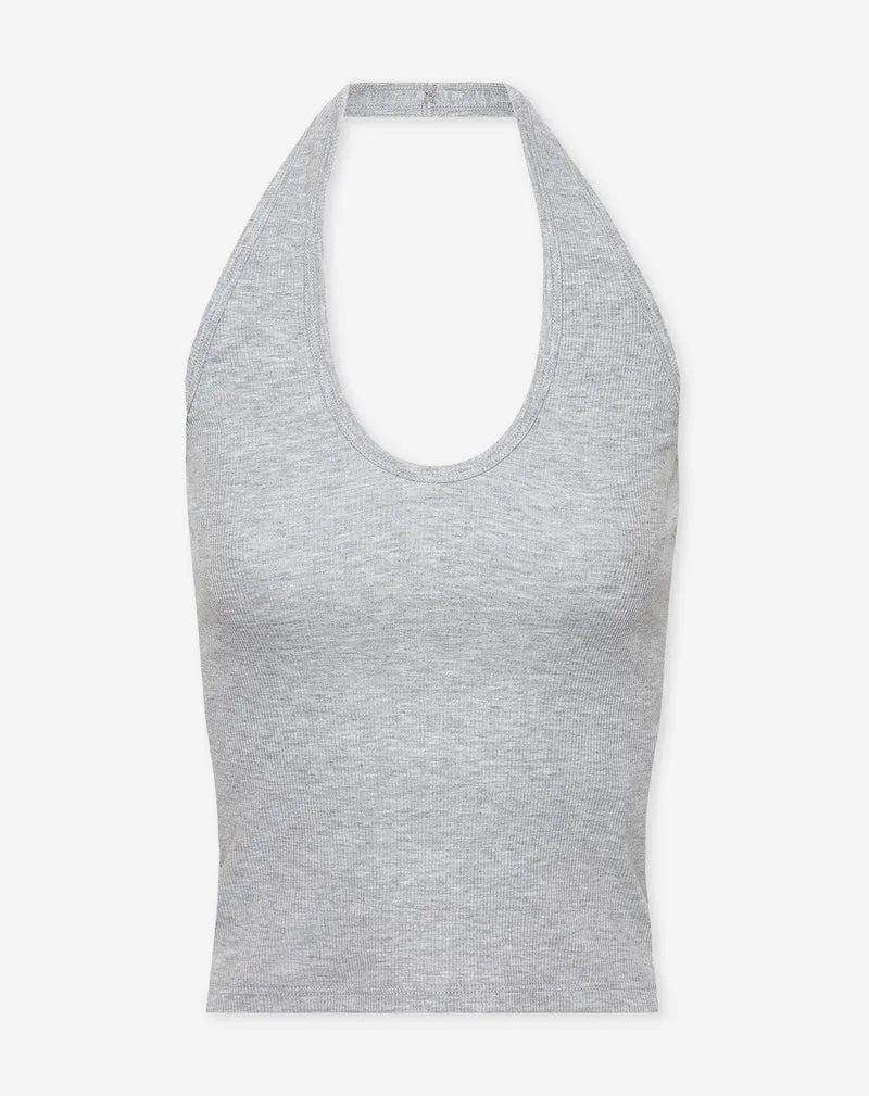 HALTER RIB TOP GRIJS MELANGE