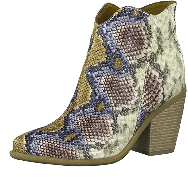 Marco Tozzi Damesmode slangenprint enkellaars - Saffraan
