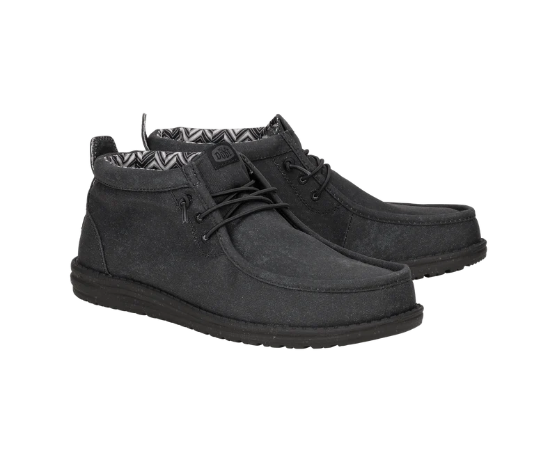 Hey Dude Wally Mid Stretch Canvas Mocassin Boot voor Heren | Zwart / Wit