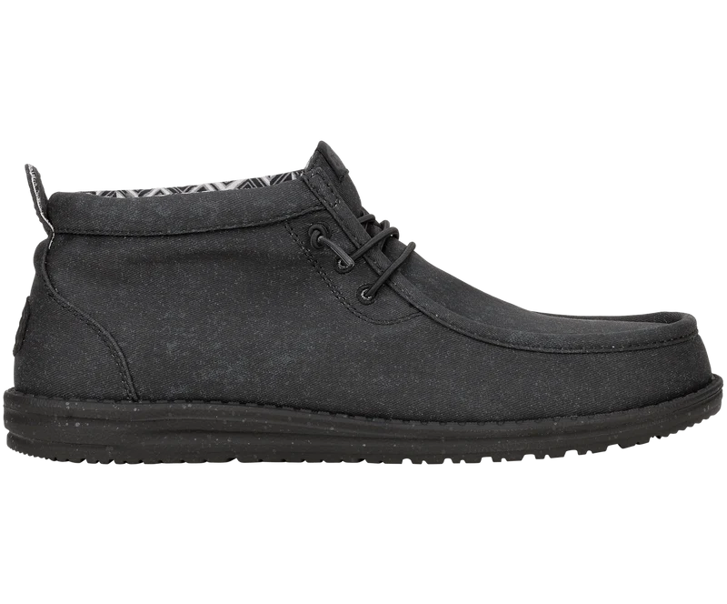Hey Dude Wally Mid Stretch Canvas Mocassin Boot voor Heren | Zwart / Zwart