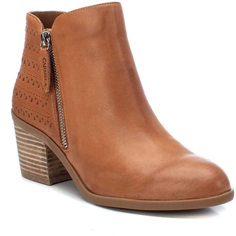 Carmela Leren dames enkellaarzen - Camel