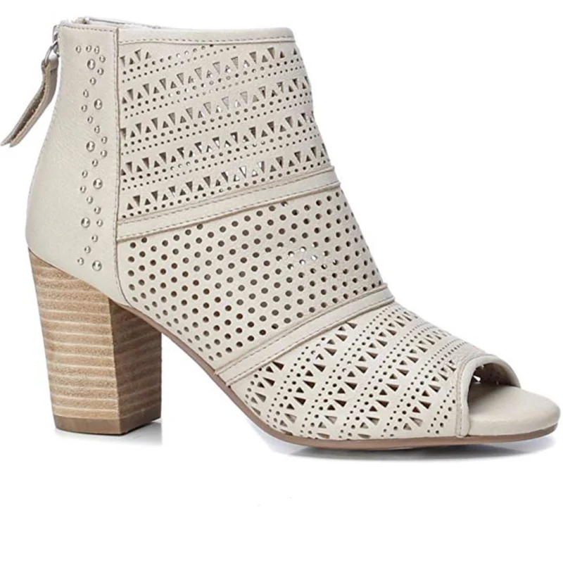 Carmela Geperforeerde leren dameslaars met hoge hak - Beige