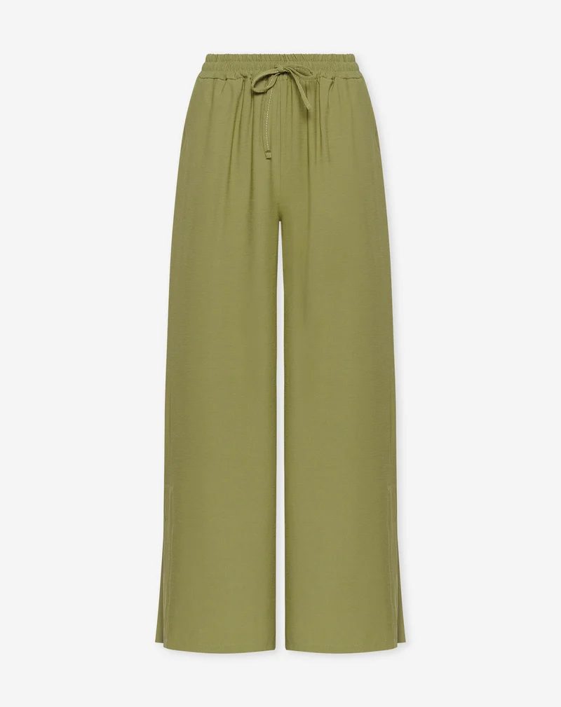 DAVINA VISCOSE SLIT PANTS PETITE OLIJFGROEN