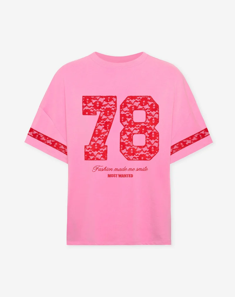 78 LACE OVERSIZED TEE ROZE