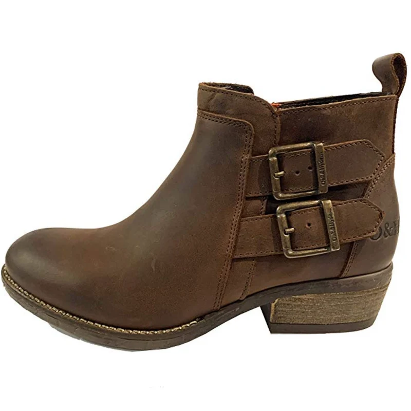 Oak & Hyde Dames Rita Twim leren enkellaarsjes - bruin