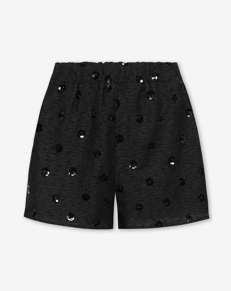 BUNNY FLOWER SEQUIN BOUCLE SHORTS ZWART