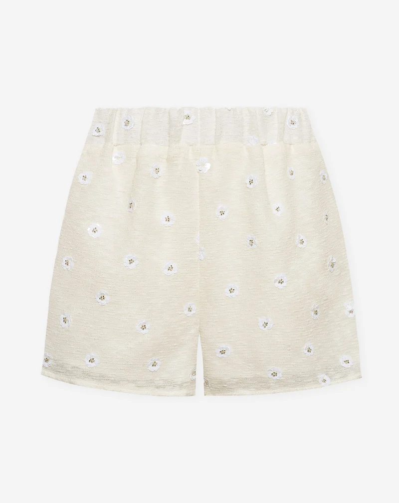 BUNNY FLOWER SEQUIN BOUCLE SHORTS OFF WHITE
