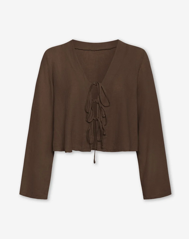 CARMEN LINEN BOW TOP BRUIN