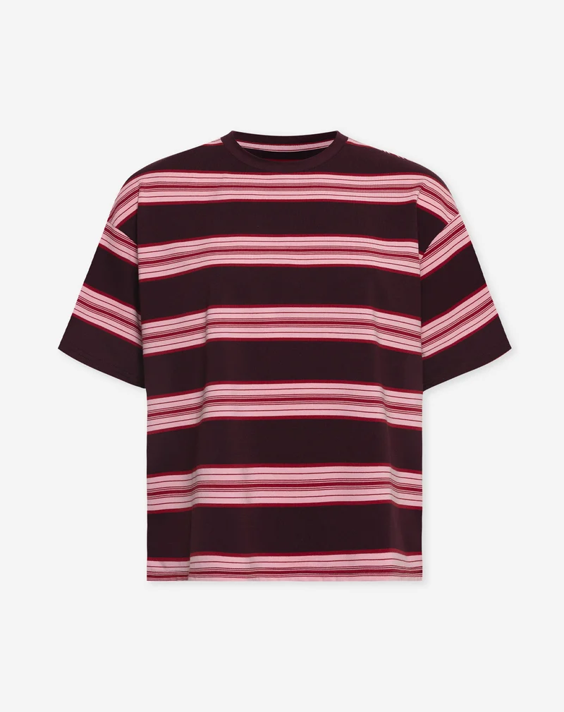LAINE STRIPED SHORT SLEEVE OVERSIZED TEE BURGUNDY ROZE