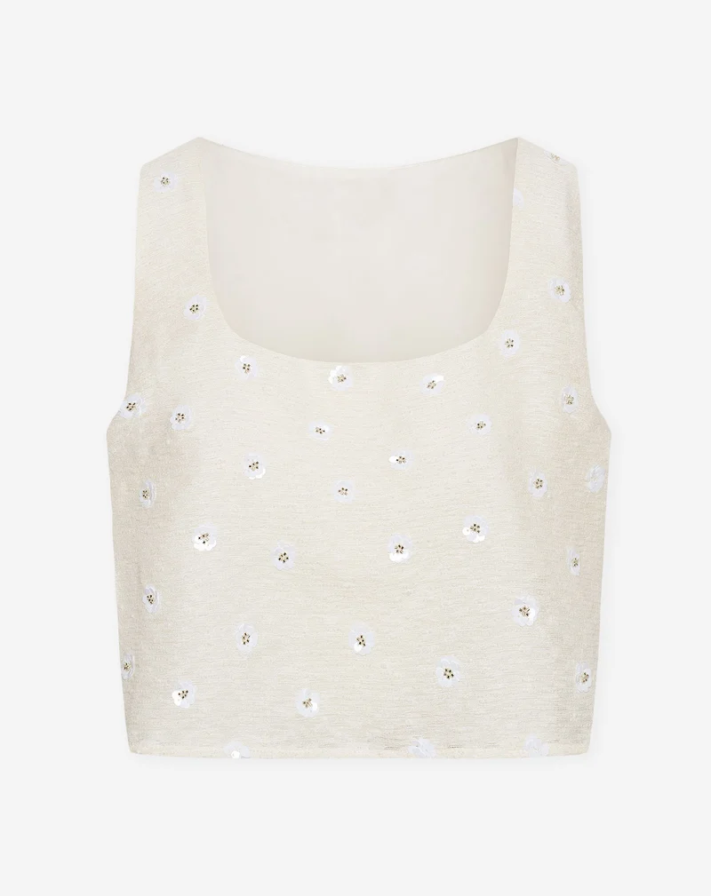 BUNNY FLOWER SEQUIN BOUCLE TOP OFF WHITE