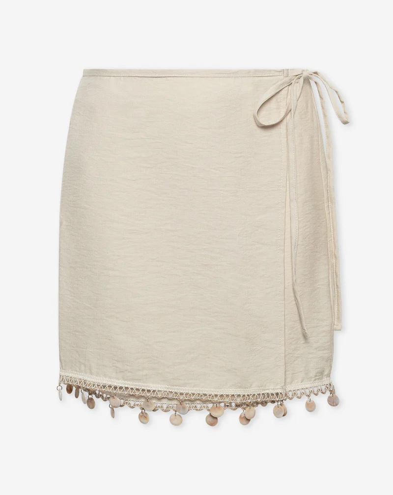 POLLY BEADS WRAP SKIRT BEIGE