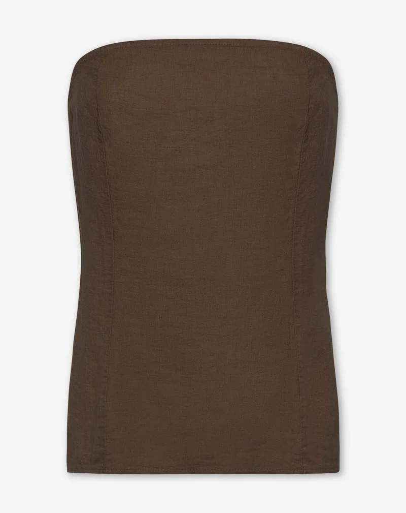 CARMEN LINEN STRAPLESS TOP BRUIN