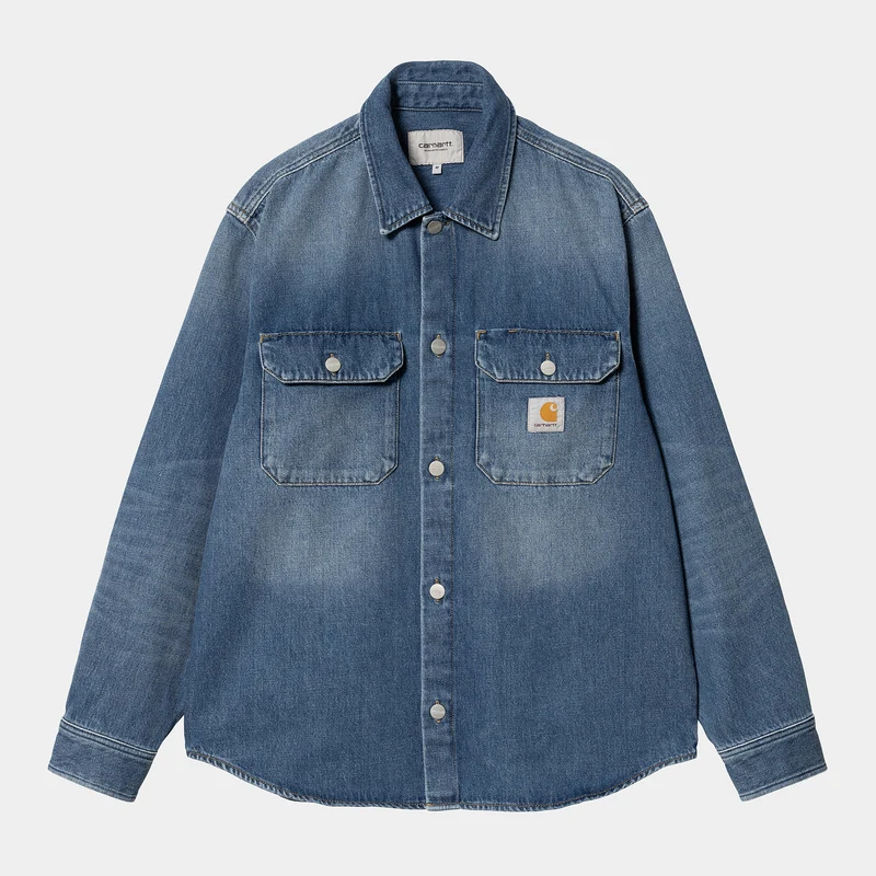 Carhartt WIP Heren Harvey Shirtjack - Blauw Donker Gebruikt Wassen