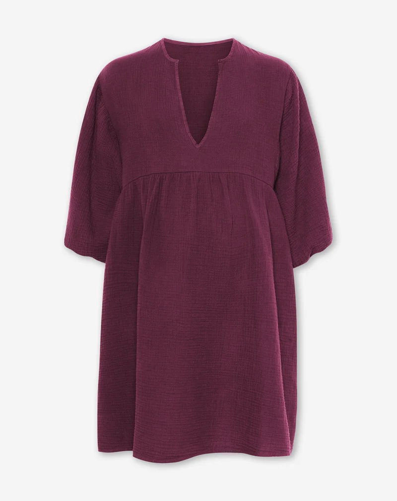 MOUSSELINE V-NECK DRESS MATERNITY CHERRY