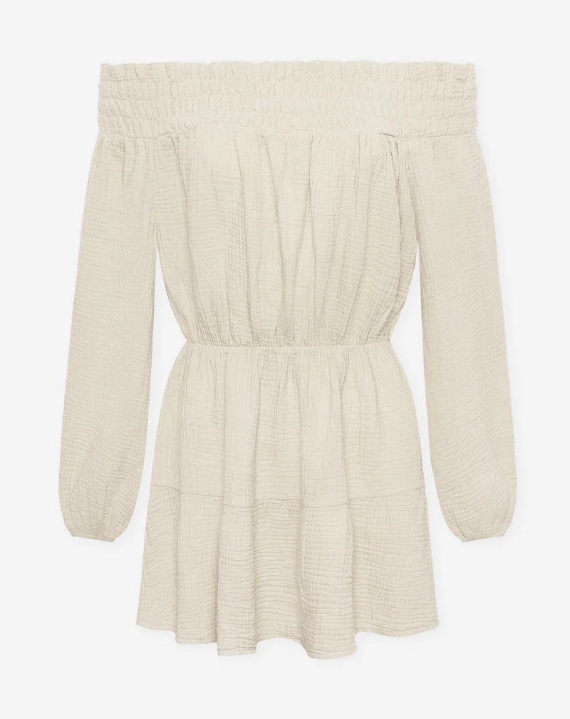 MOUSSELINE OFF SHOULDER DRESS ZAND