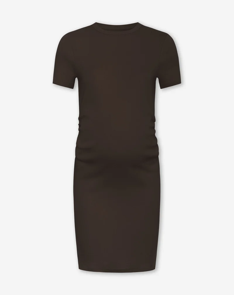 BODYCON SHORT SLEEVE RIB DRESS MATERNITY BRUIN