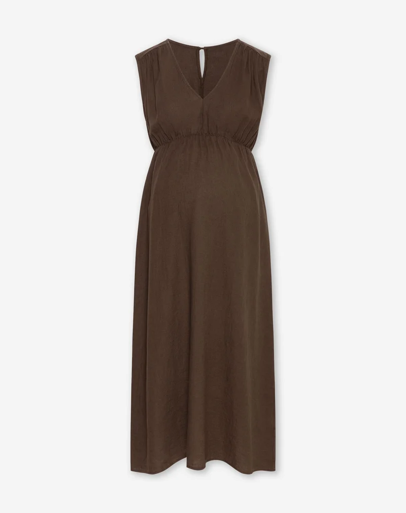 CARMEN LINEN MAXI DRESS MATERNITY BRUIN