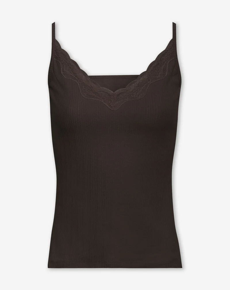 RIB LACE TAPE SINGLET DONKERBRUIN