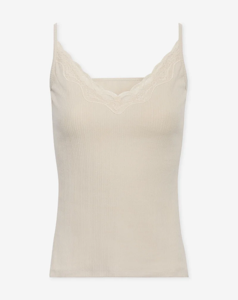 RIB LACE TAPE SINGLET BEIGE