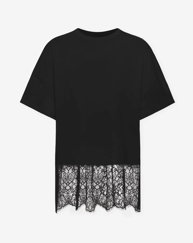 LACE RUFFLE OVERSIZED TEE ZWART