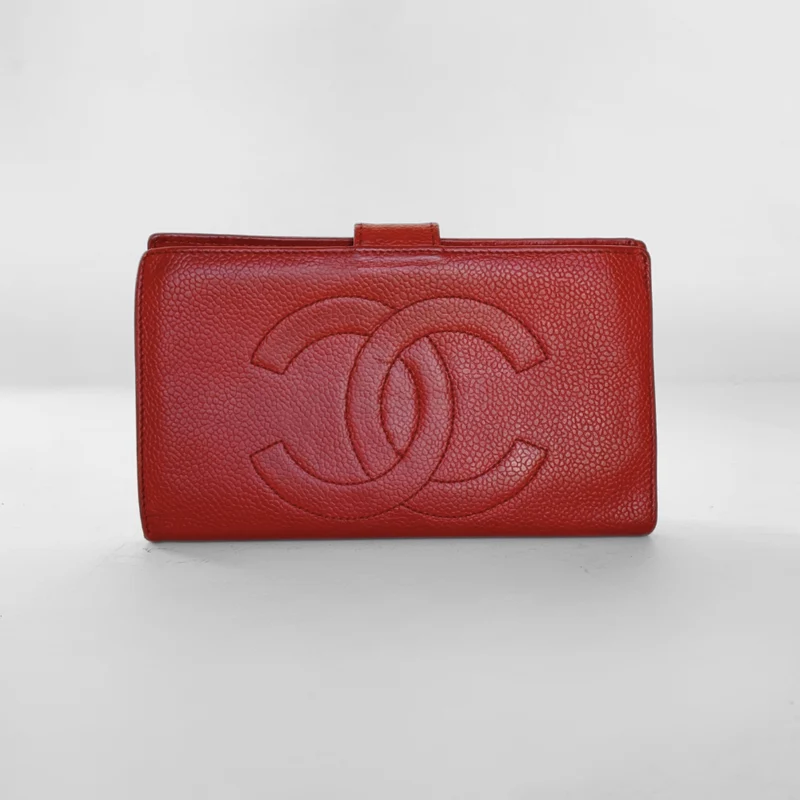 Chanel Caviar CC Franse lange portemonnee in rood