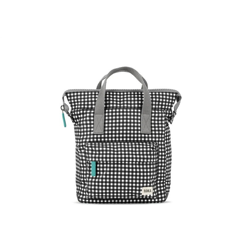 ROKA Bantry B Zwarte geruite kleine tas van gerecycled canvas