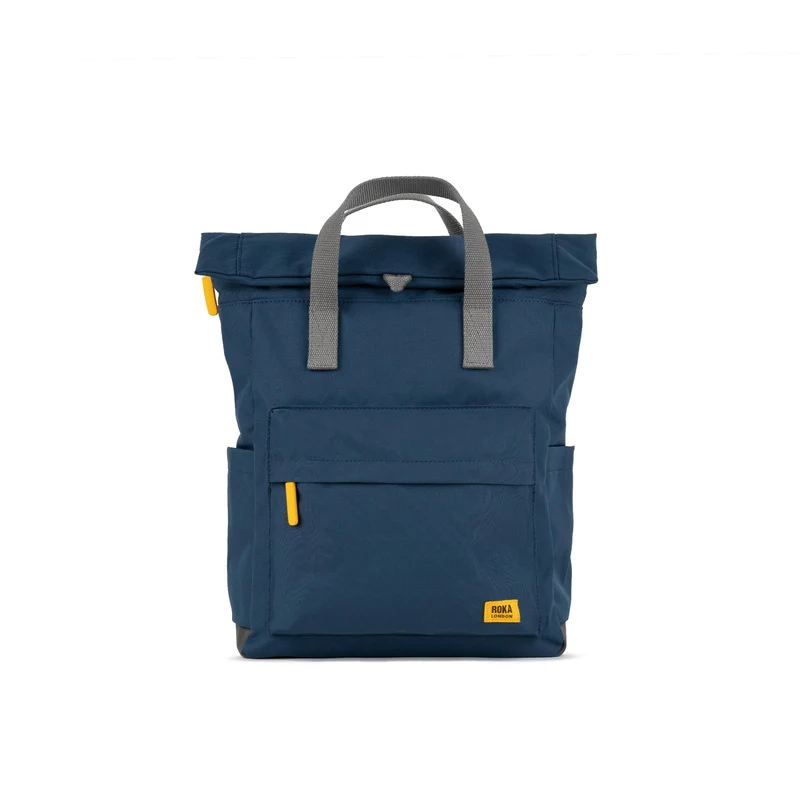 ROKA Geel label Canfield B Diepblauwe middelgrote tas van gerecycled canvas