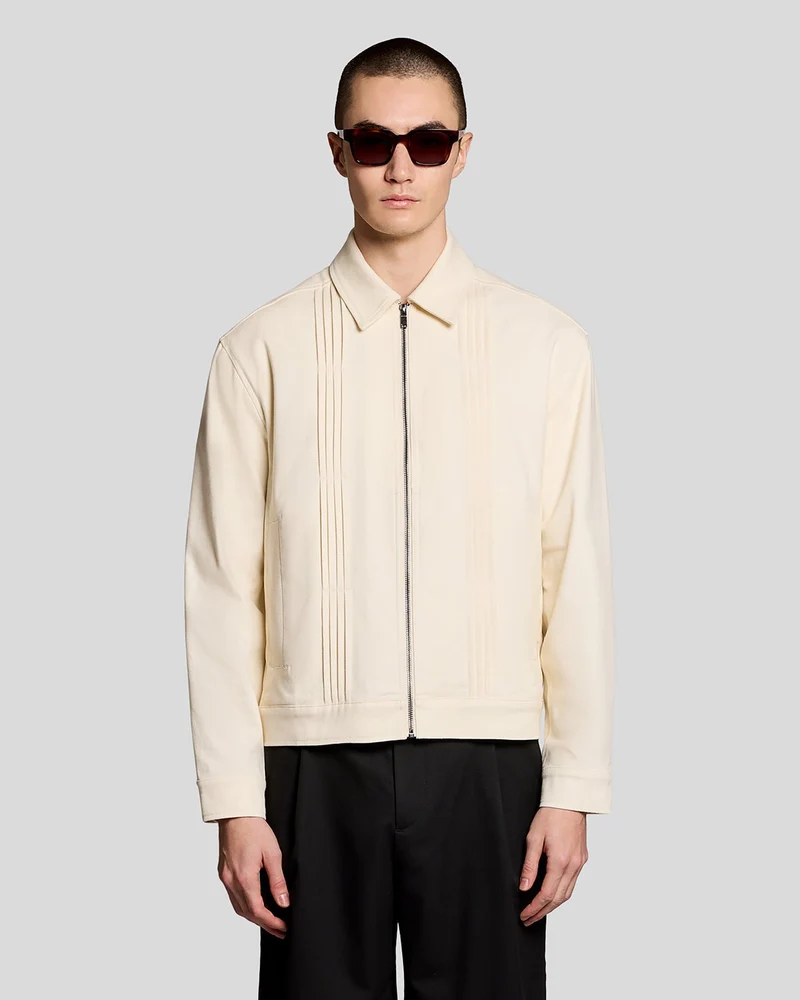 Lyle & Scott Herenjas met plooien en ritssluiting | Stralend ecru