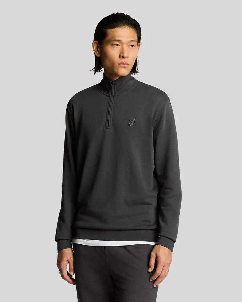 Lyle & Scott Heren sweatshirt met kwartrits van superfijn katoen | Gunmetal