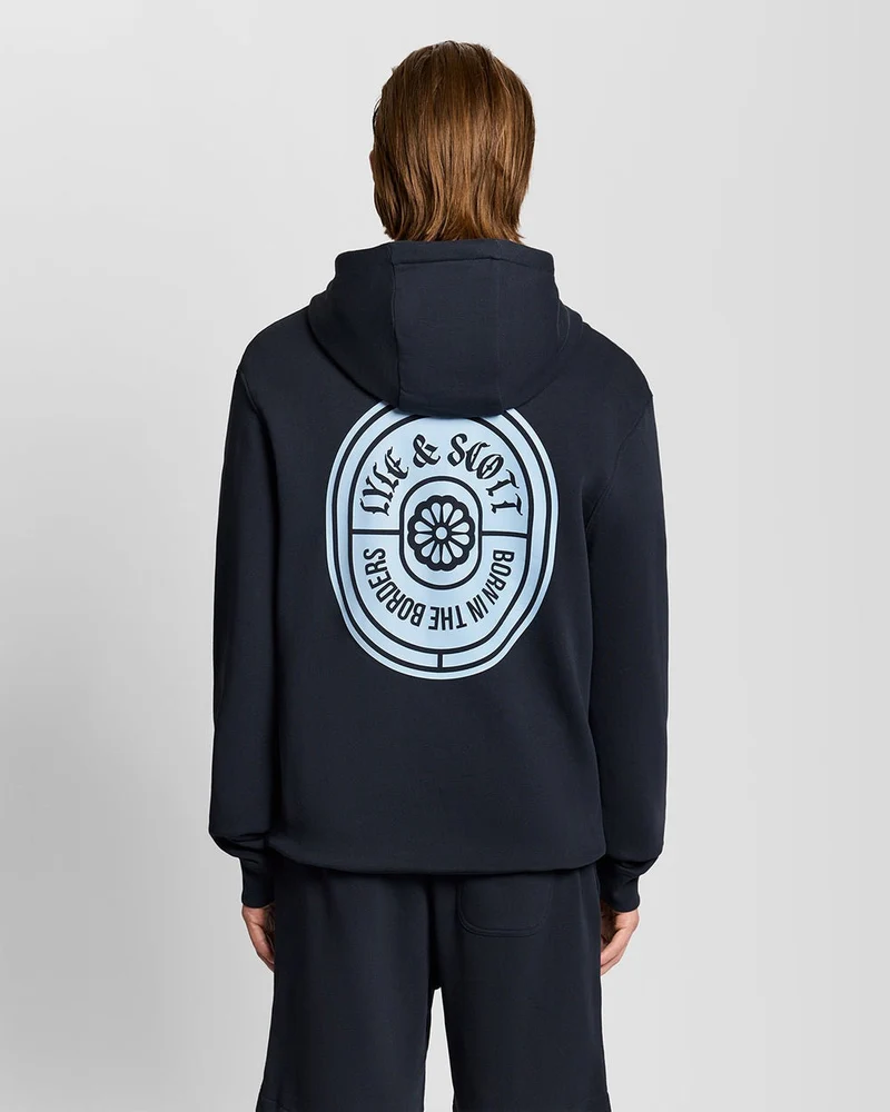 Lyle & Scott Heren hoodie van katoen met grafische badge | Donkerblauw