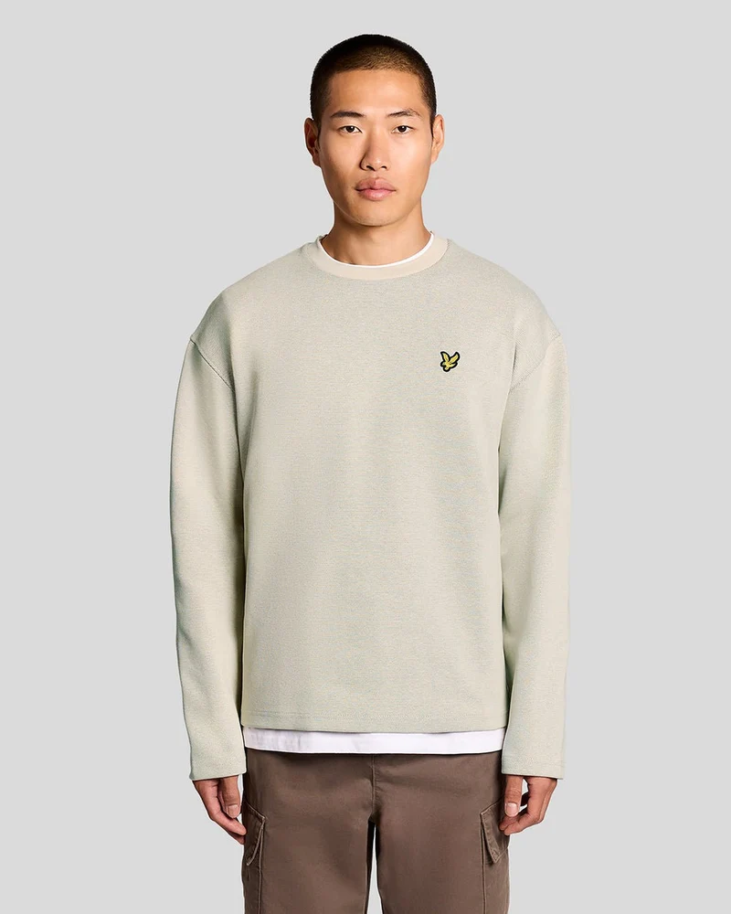 Lyle & Scott Heren sweatshirt met ronde hals en opstaande jacquardprint | Putty