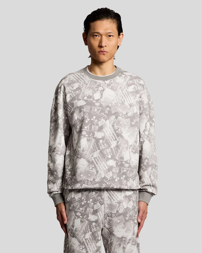 Lyle & Scott Heren sweatshirt met industriële print | Koudgrijs