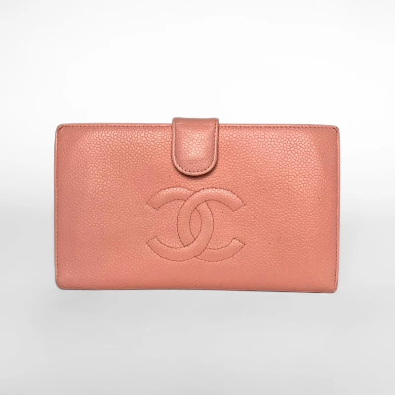 Chanel Caviar CC Franse lange portemonnee in roze