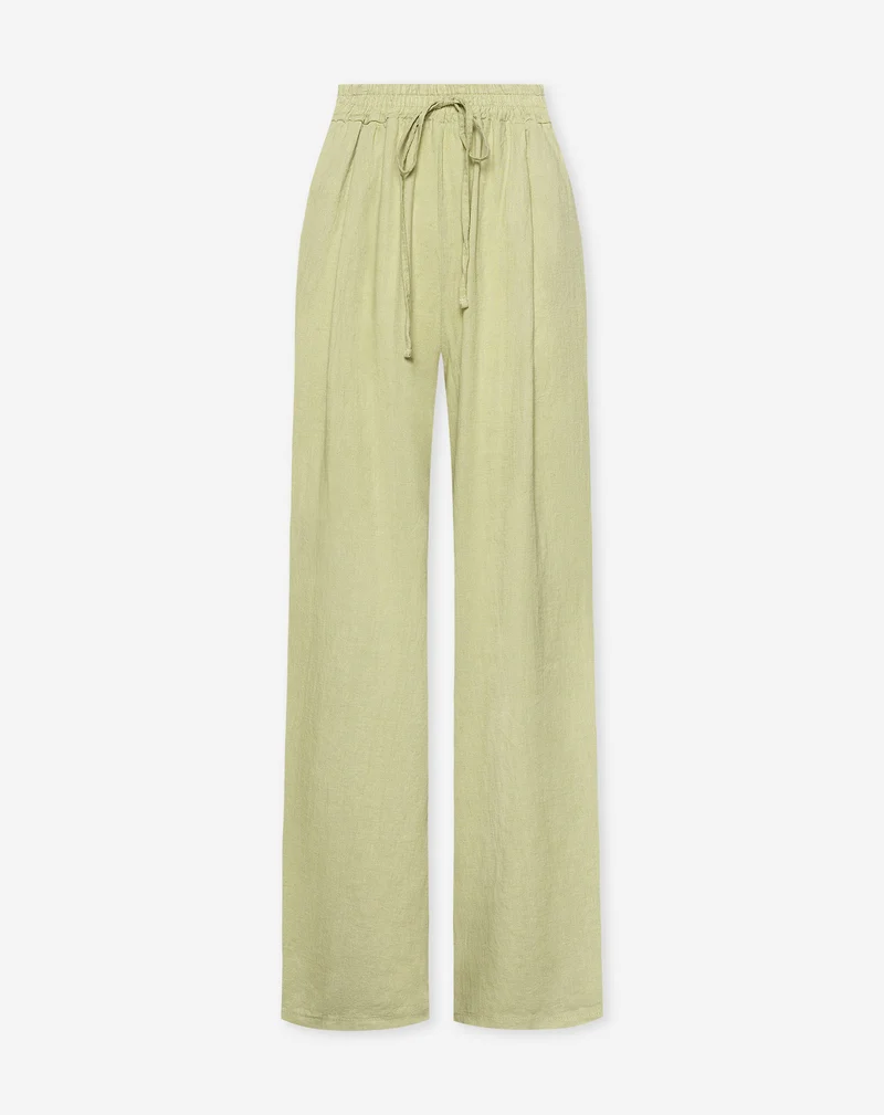 CARMEN LINEN WIDE LEG PANTS PETITE LICHT OLIJFGROEN