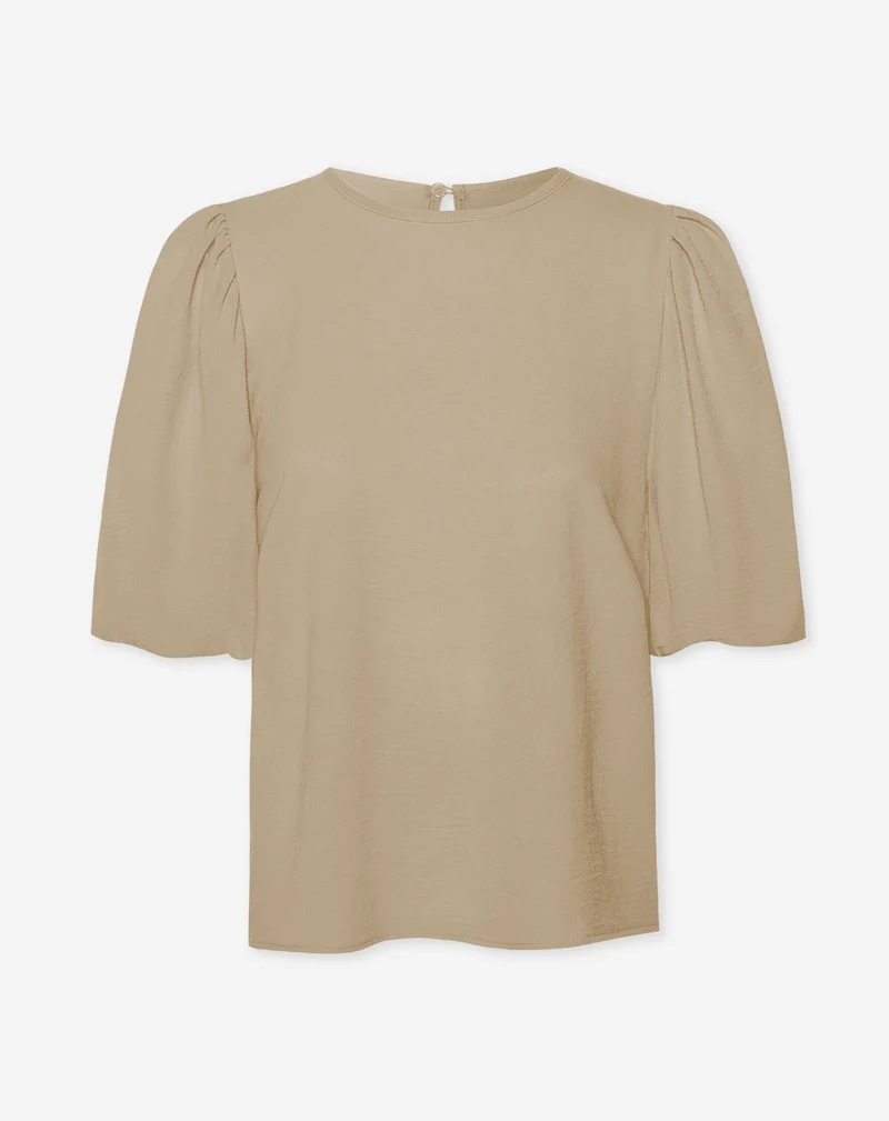 JULIE PUFF SLEEVE TOP DONKER BEIGE