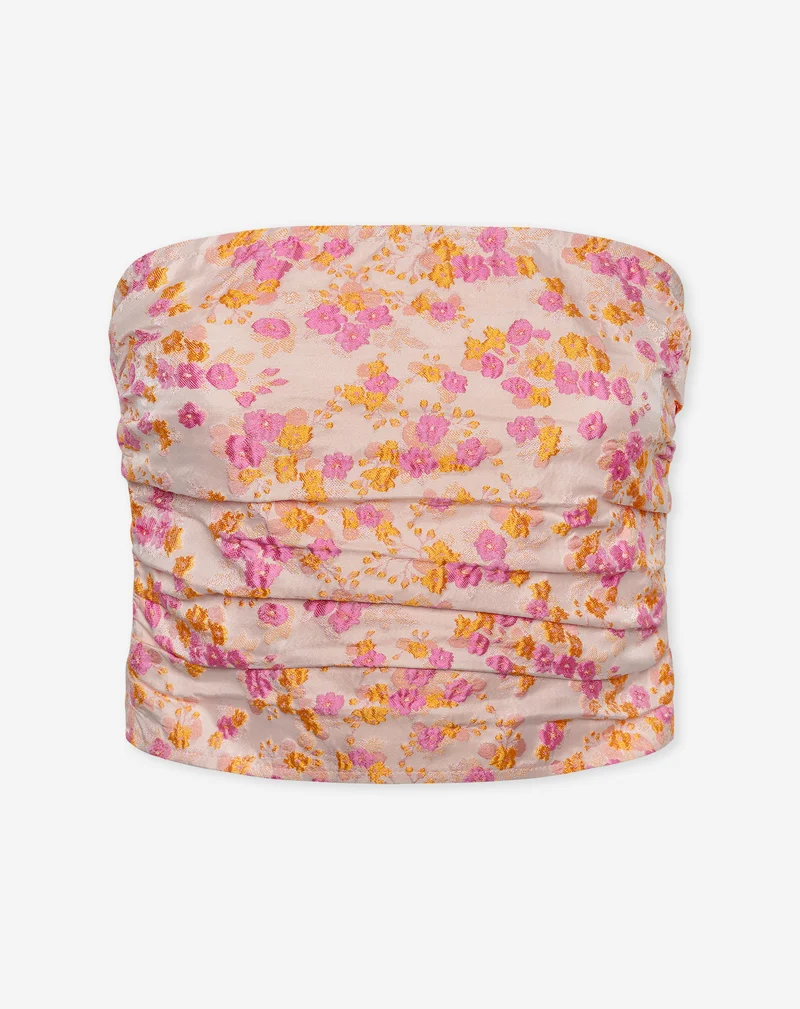 FLOWER JACQUARD BANDEAU TOP ORANJE ROZE