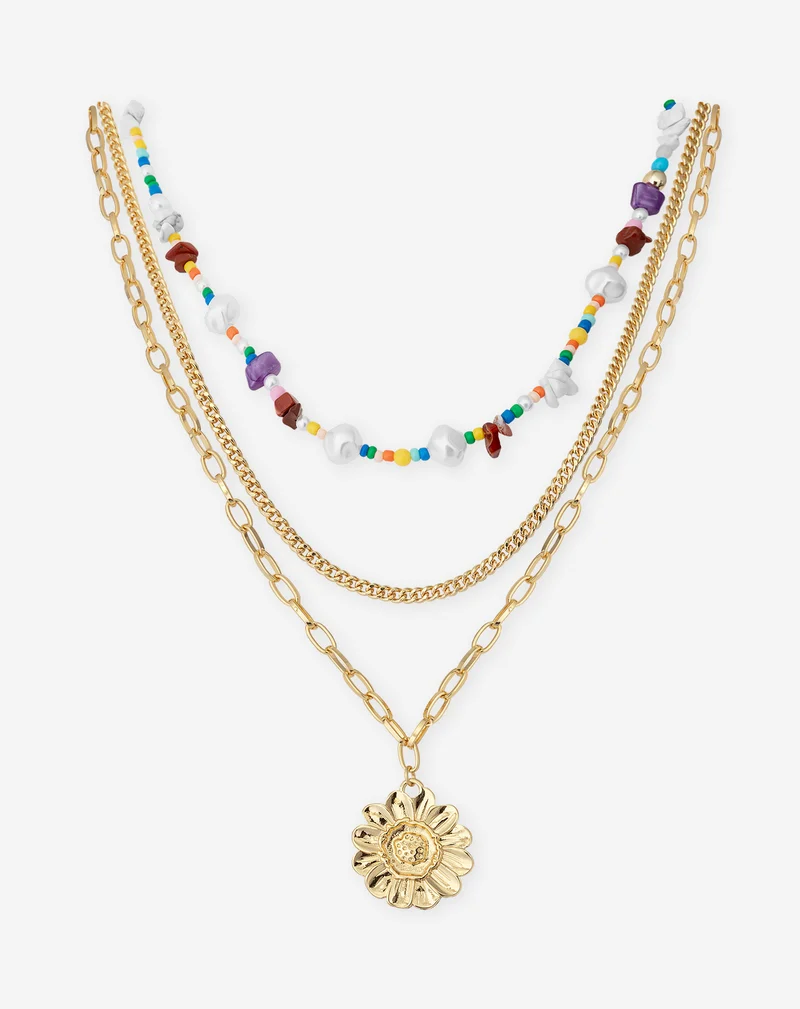 FLOWER BEADS LAYERED NECKLACE
